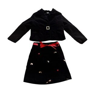 Hartstrings‎ Black Velvet Skirt Suit Set Girl's Size 4 Jacket Ribbon Equestrian